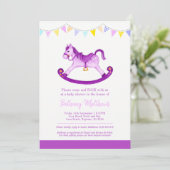 Baby shower paarse schommelpaard bunting kaart (Staand voorkant)