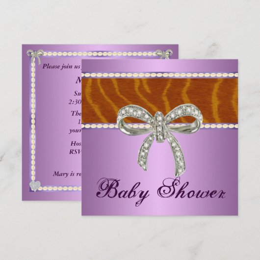 Baby shower Paarse Tiger Diamond Bow Kaart (Voorkant / Achterkant)