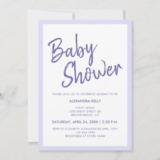 Baby shower Paarse Typografie Waterverf Pastels Kaart (Voorkant)