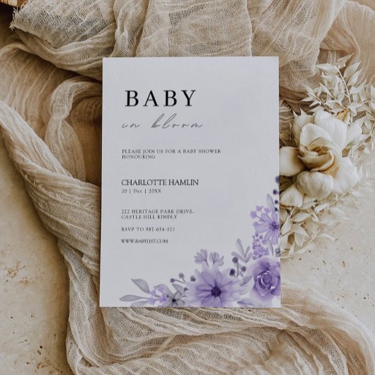 Baby shower Paarse Uitnodiging Sjabloon
