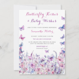 Baby shower Paarse vlinder Kaart