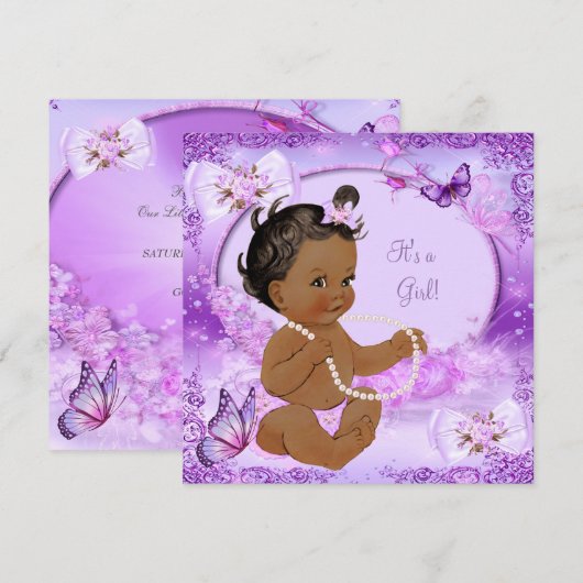  Baby shower Paarse vlinder Kaart (Voorkant / Achterkant)