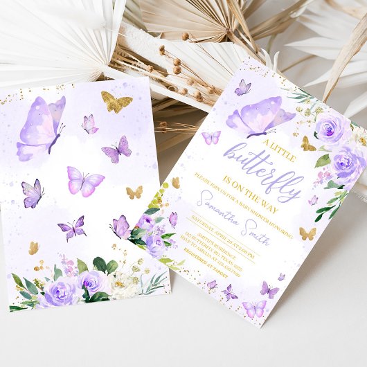 Baby shower Paarse vlinder Kaart