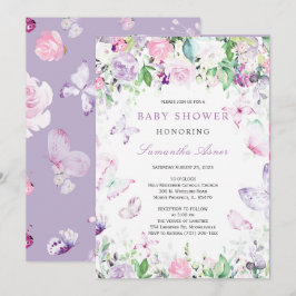 Baby shower Paarse vlinder Kaart
