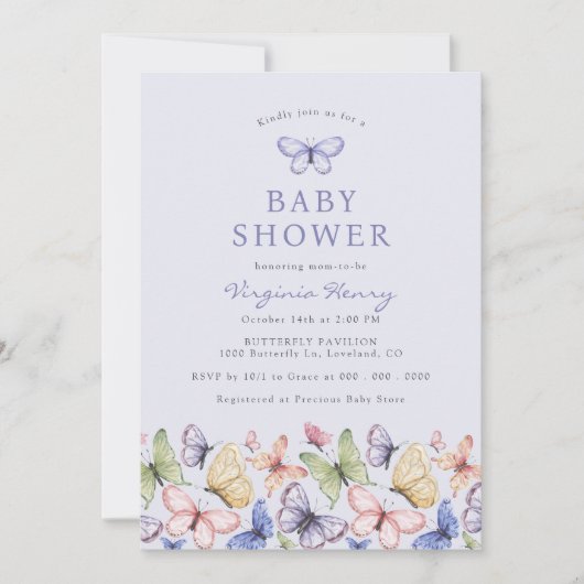 Baby shower Paarse vlinder Kaart (Voorkant)