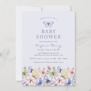 Baby shower Paarse vlinder Kaart