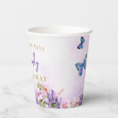 Baby shower Paarse vlinder Papieren Bekers (Achterkant)