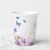 Baby shower Paarse vlinder Papieren Bekers (Voorkant)