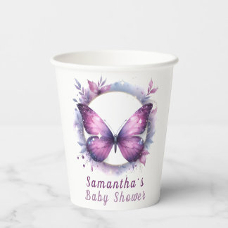 Baby shower Paarse vlinder Papieren Bekers