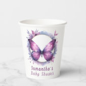 Baby shower Paarse vlinder Papieren Bekers (Voorkant)