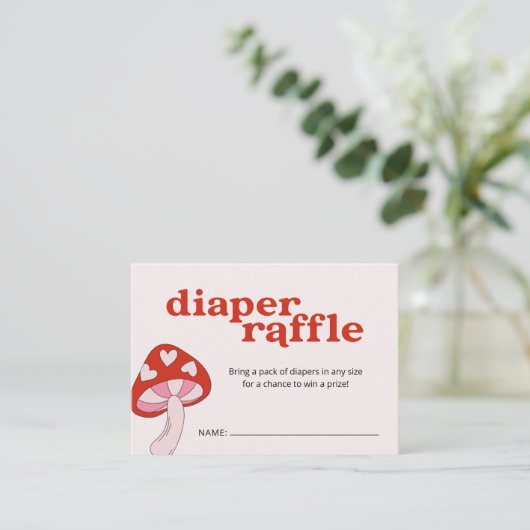 Baby shower paddenstoel luierspoel | Rood en roze Informatiekaartje (Staand voorkant)