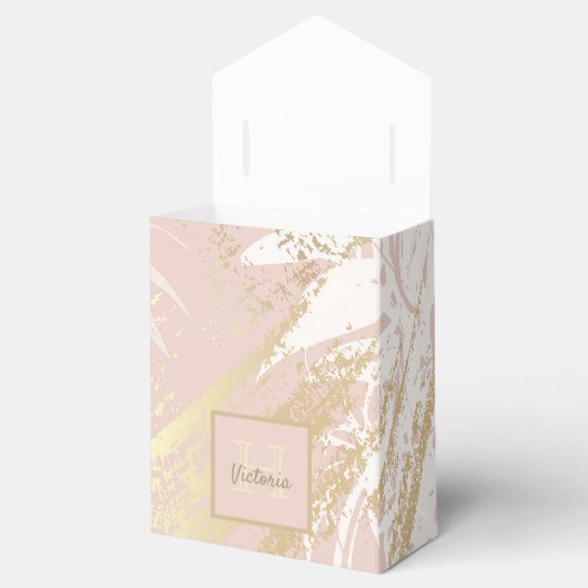 Baby shower palmboom laat roze wit goud bladeren bedankdoosjes (Geopend)