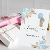 Baby shower pampas gras blauwe teddy beer gunst reclamebord met voetstuk