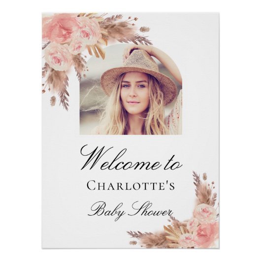 Baby shower pampas gras blush roze boogfoto perfect poster (Voorkant)