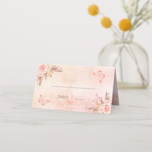 Baby shower pampas gras blush roze vlinder plaatskaartje (Voorkant)