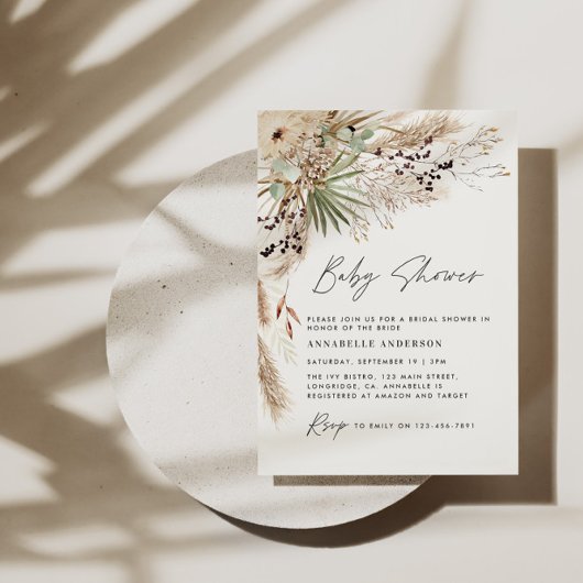 Baby shower pampas gras moderne elegante natuurlij kaart