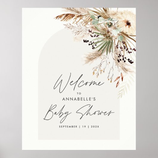 Baby shower pampas gras moderne elegante pokken poster (Voorkant)