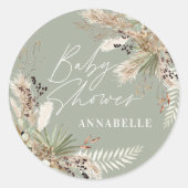 Baby shower pampas gras moderne sage groene elegan ronde sticker (Voorkant)