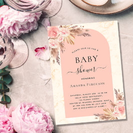 Baby shower pampas gras roos gouden boho kaart