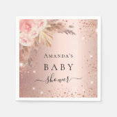 Baby shower pampas gras roos goudflorale glitter servet (Voorkant)