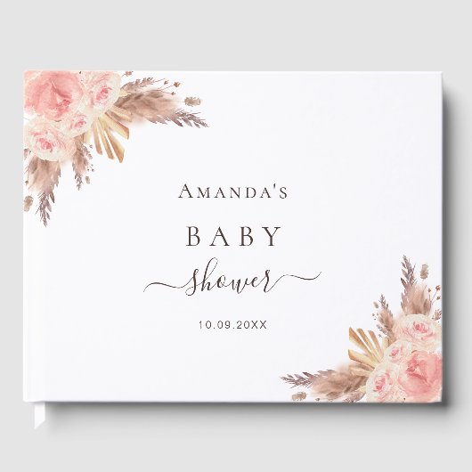 Baby shower pampas gras roos goudkleurig roze gastenboek (Voorkant)