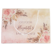 Baby shower pampas gras roos goudroze floraal groot cadeauzakje (Voorkant)