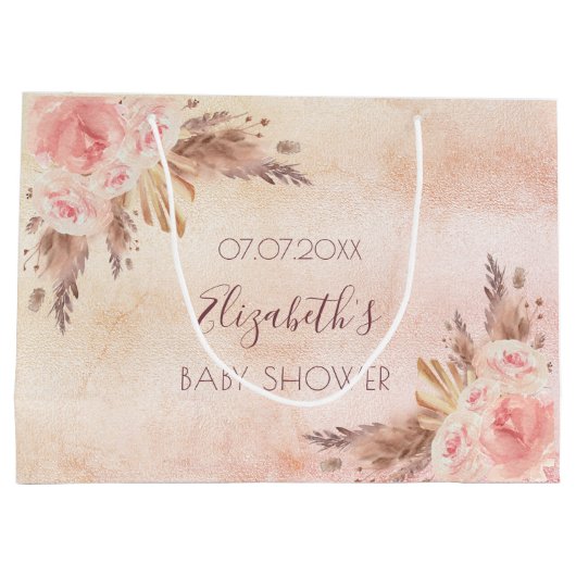 Baby shower pampas gras roos goudroze floraal groot cadeauzakje (Achterkant)