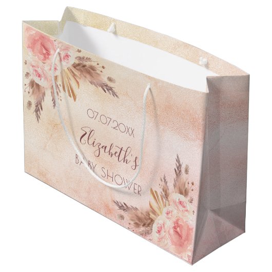 Baby shower pampas gras roos goudroze floraal groot cadeauzakje (Achterkant Gekanteld)