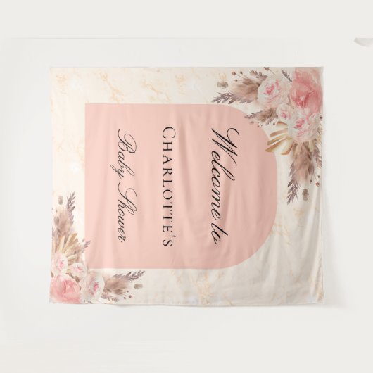 Baby shower pampas gras roos goudzool wandkleed (Voorkant (horizontaal))