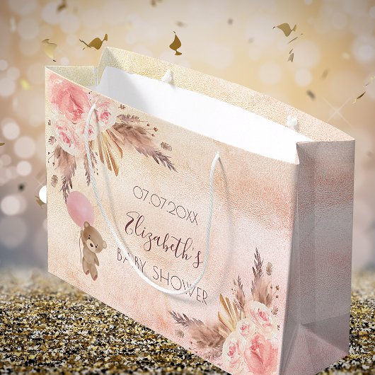 Baby shower pampas gras roos roze florale darm groot cadeauzakje