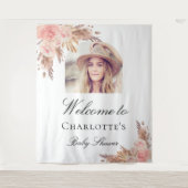 Baby Shower pampas gras roze boog foto Wandkleed (Voorkant)
