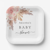 Baby Shower pampas gras roze goud bloemen wit Papieren Bordje (Voorkant)