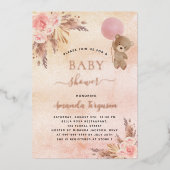 Baby shower pampas gras teddy beenroze flora folie uitnodiging (Voorkant)