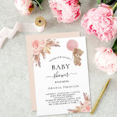 Baby shower pampas gras teddy beer girl luxe kaart