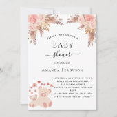 Baby shower pampas gras teddy beer roos gouden mei kaart (Voorkant)