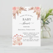 Baby shower pampas gras teddy beer roos gouden mei kaart (Staand voorkant)