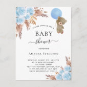 Baby shower pampas gras teddy blue uitnodiging briefkaart (Voorkant)