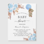 Baby shower pampas gras teddybeer blauw luxe magnetische uitnodiging (Voorkant)