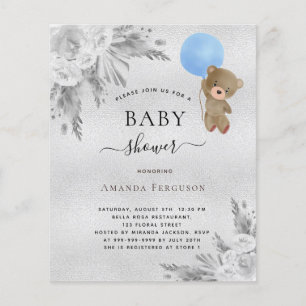 Baby shower pampas gras zilver teddy jongen budget flyer