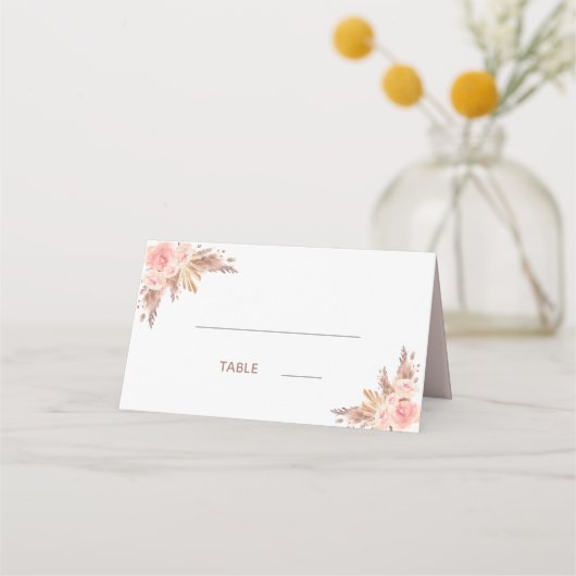 Baby shower pampas gras zwarte roze floranje wit plaatskaartje (Voorkant)