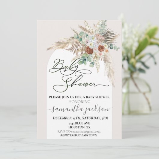 Baby shower Pampas Grass Boho Arch Modern Kaart (Staand voorkant)
