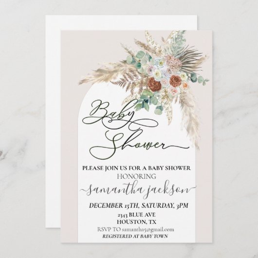Baby shower Pampas Grass Boho Arch Modern Kaart (Voorkant / Achterkant)