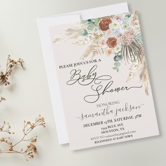 Baby shower Pampas Grass Boho Waterverf Kaart