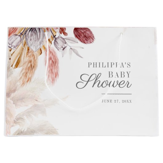 Baby shower Pampas Grass Tan Terracotta Groot Cadeauzakje (Voorkant)