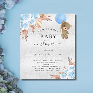 Baby shower pampas grassen zilver teddy draagt een flyer
