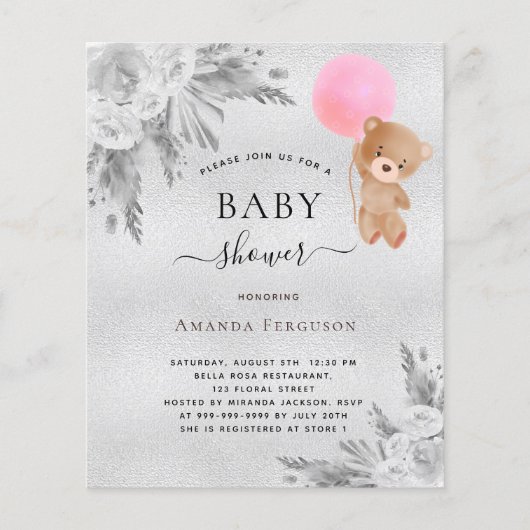Baby shower pampas grassen zilver teddy draagt een flyer (Voorkant)