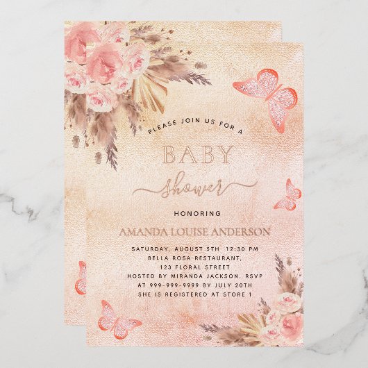 Baby shower pampas grasvis folie uitnodiging (Voorkant / Achterkant)