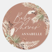Baby shower pampas moderne terracotta elegant ronde sticker (Voorkant)