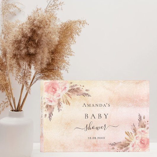 Baby shower pampas roos goud gastenboek