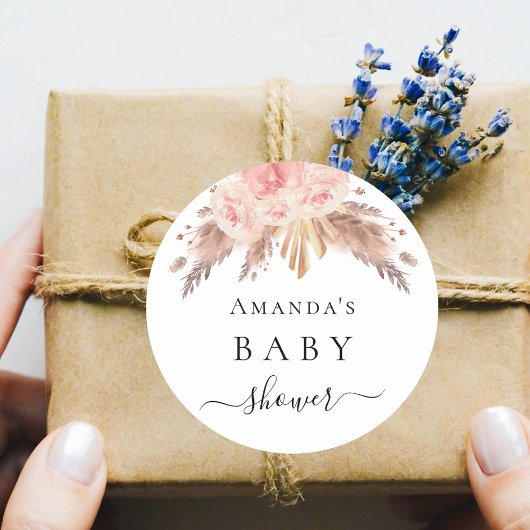 Baby shower pampas roos goudbloem ronde sticker